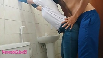 Brunette Babe Enjoys Surprise Creampie In Office Bathroom