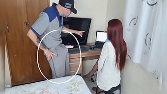 White Wife Enjoys Standing Sex With Repairman In The Living Room